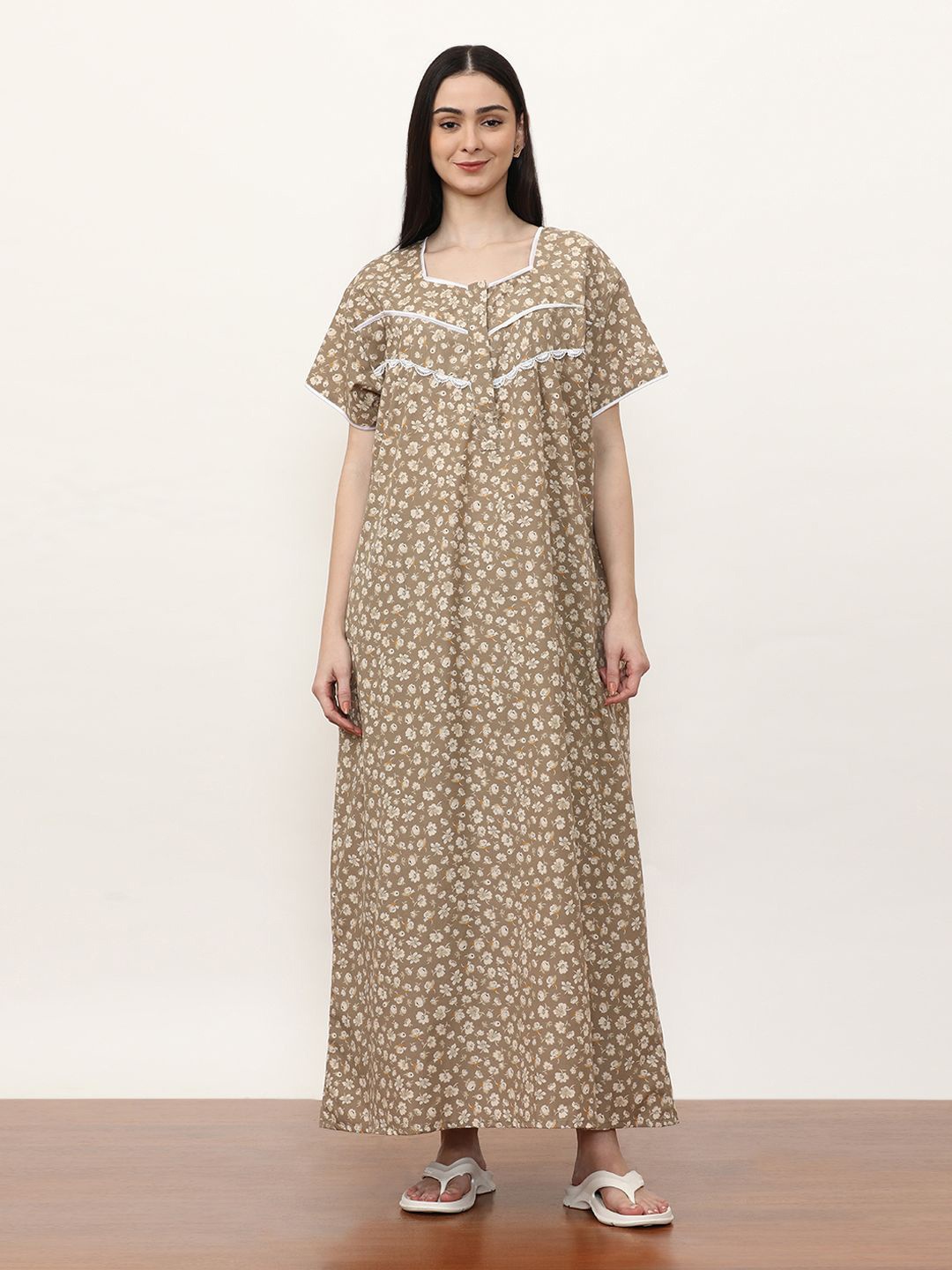

Jaipur Kurti Printed Maxi Nightdress, Beige