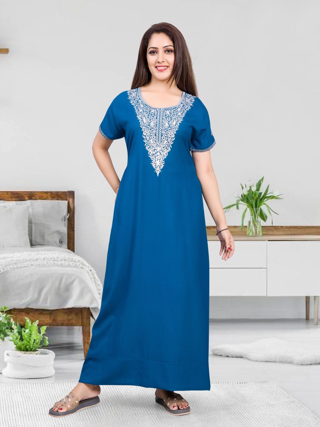

EliteZilla Embroidered Maxi Nightdress, Blue