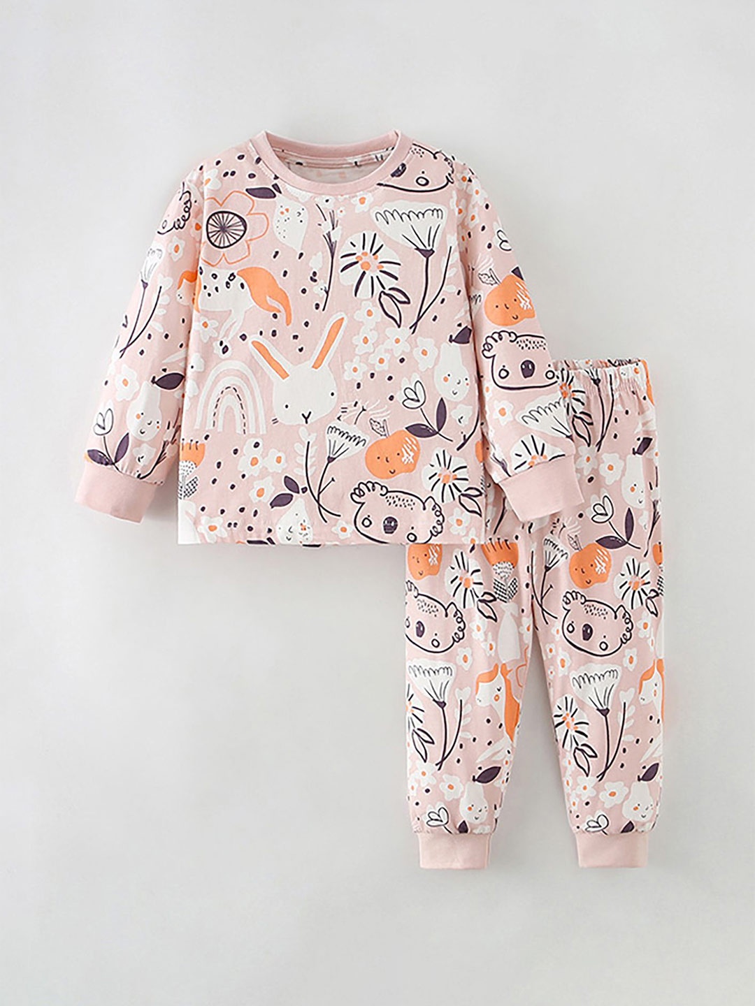 

LULU & SKY Girls Printed Pure Cotton Night Suit, Pink