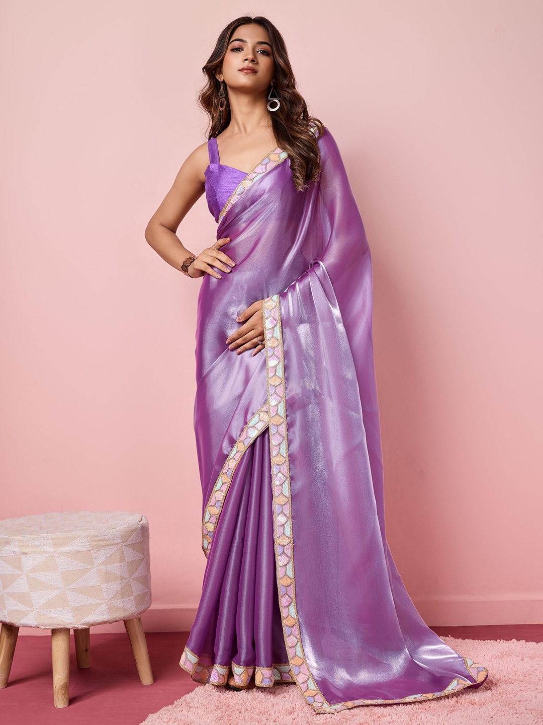 

HERE&NOW Women Embroidered Saree, Lavender