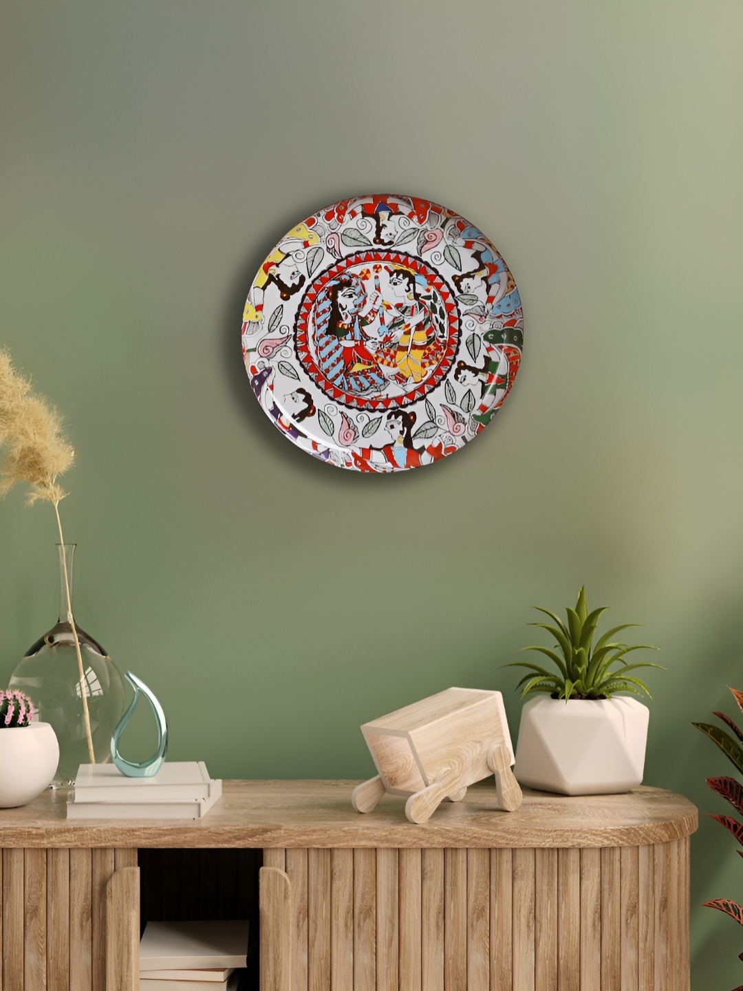 

Homspurts White & Red Madhubani Iron Printed Wall Art