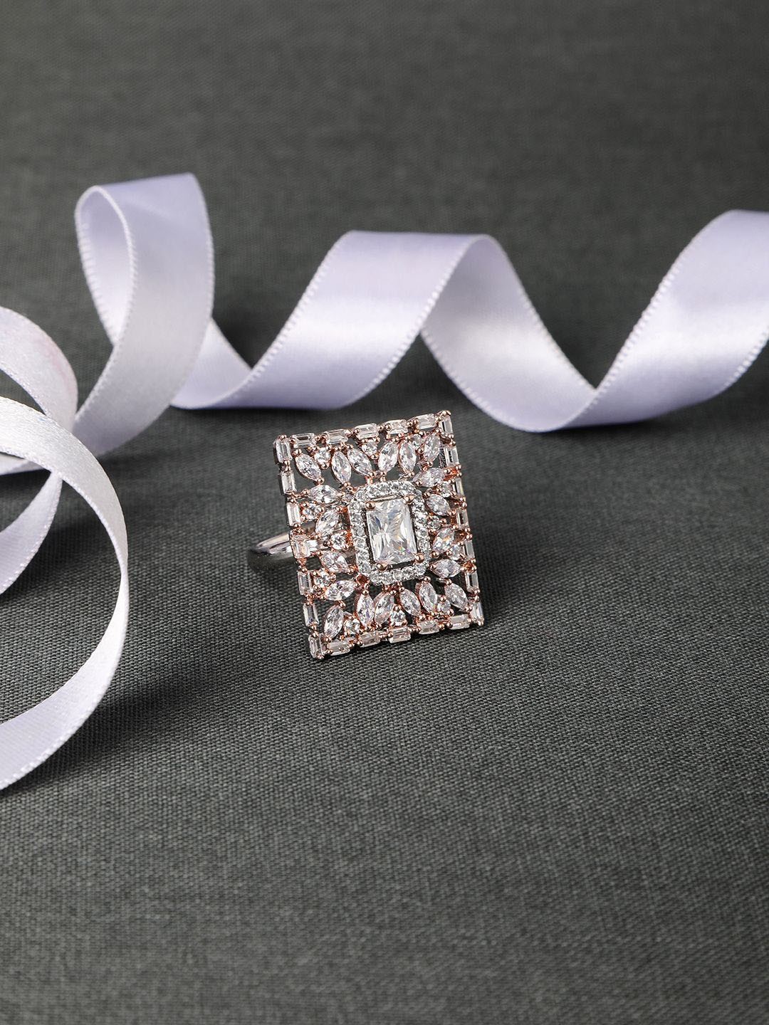 

House of Pataudi Silver-Plated AD-Studded Finger Ring