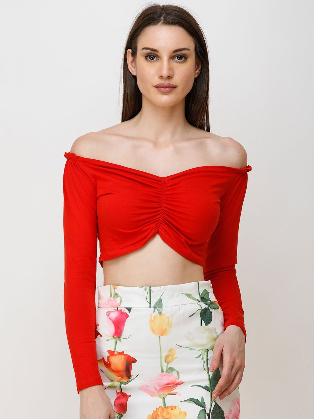 

SCORPIUS Off-Shoulder Crop Top, Red