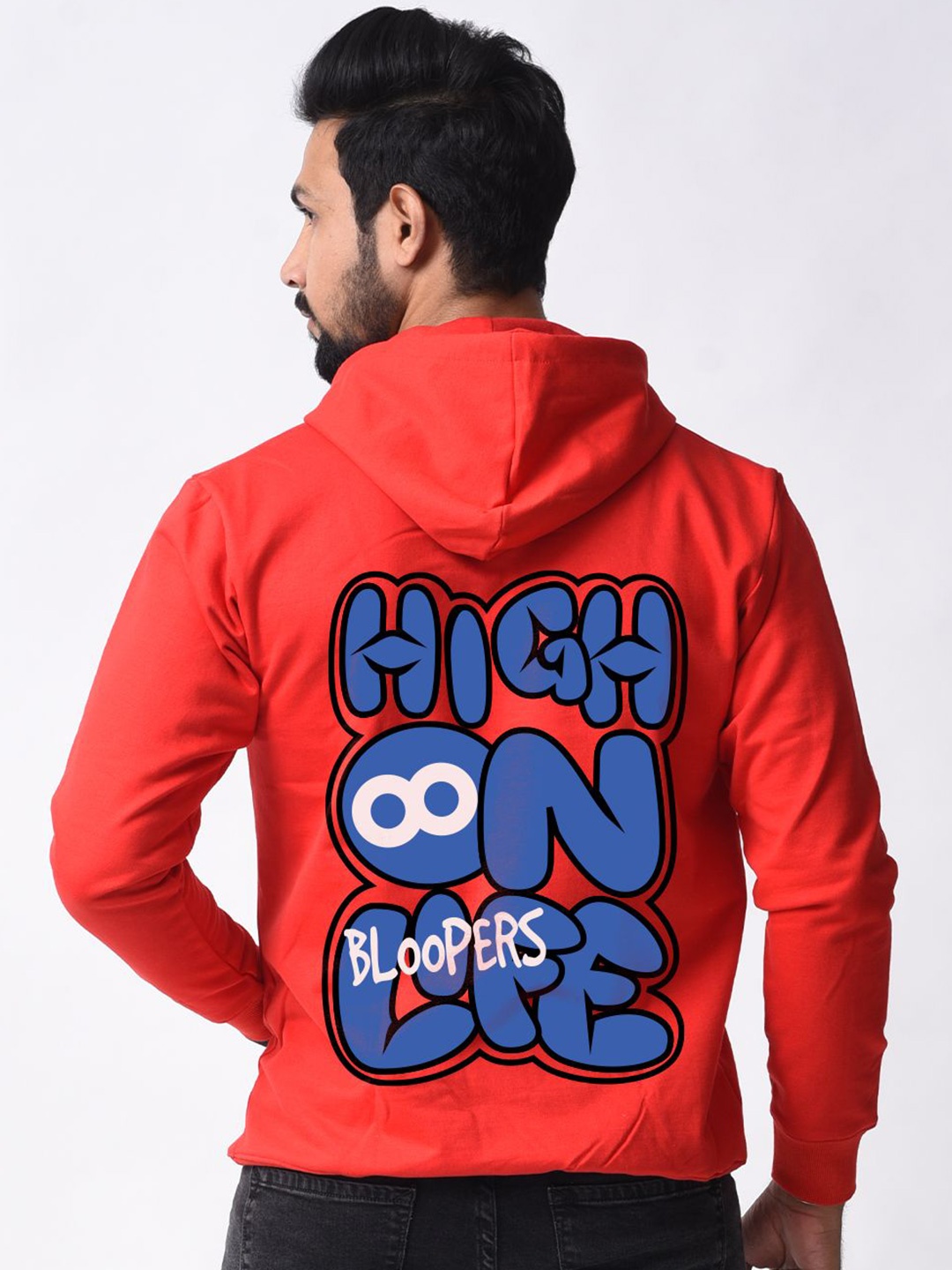 

Bloopers Store Men Printed Hooded Sweatshirt, Red