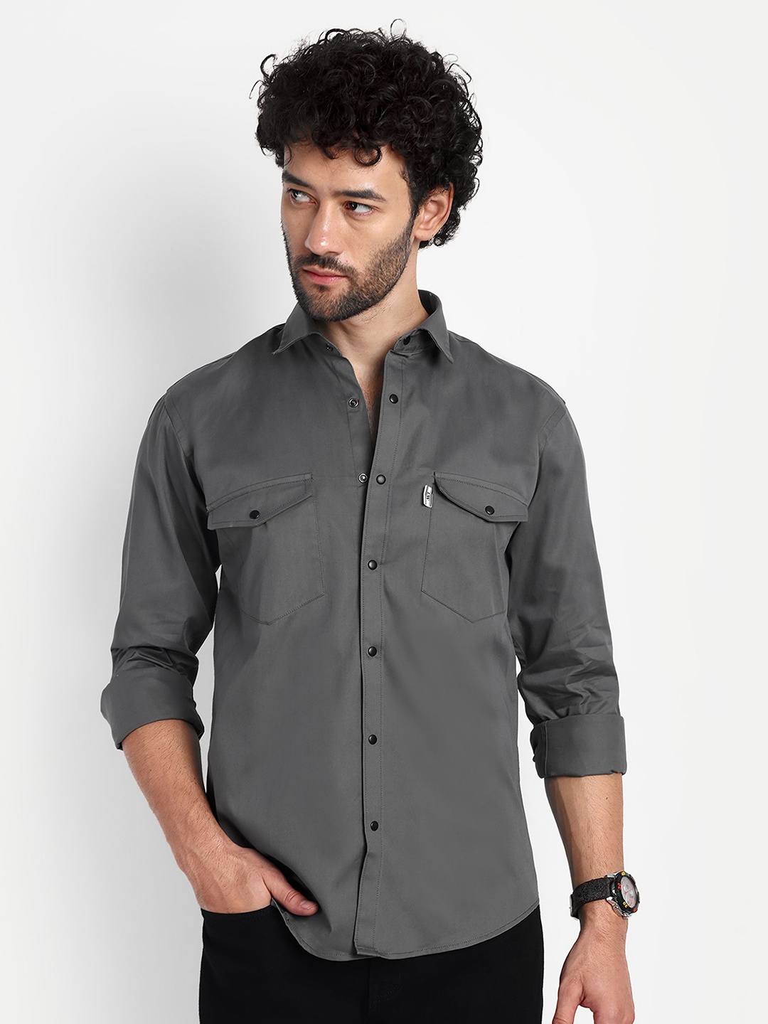 

Lewogle Men Opaque Casual Shirt, Grey