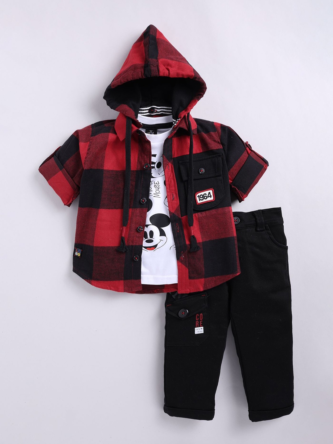 

LITTLE COLLARS Boys Checked Shirt with Trousers, Red