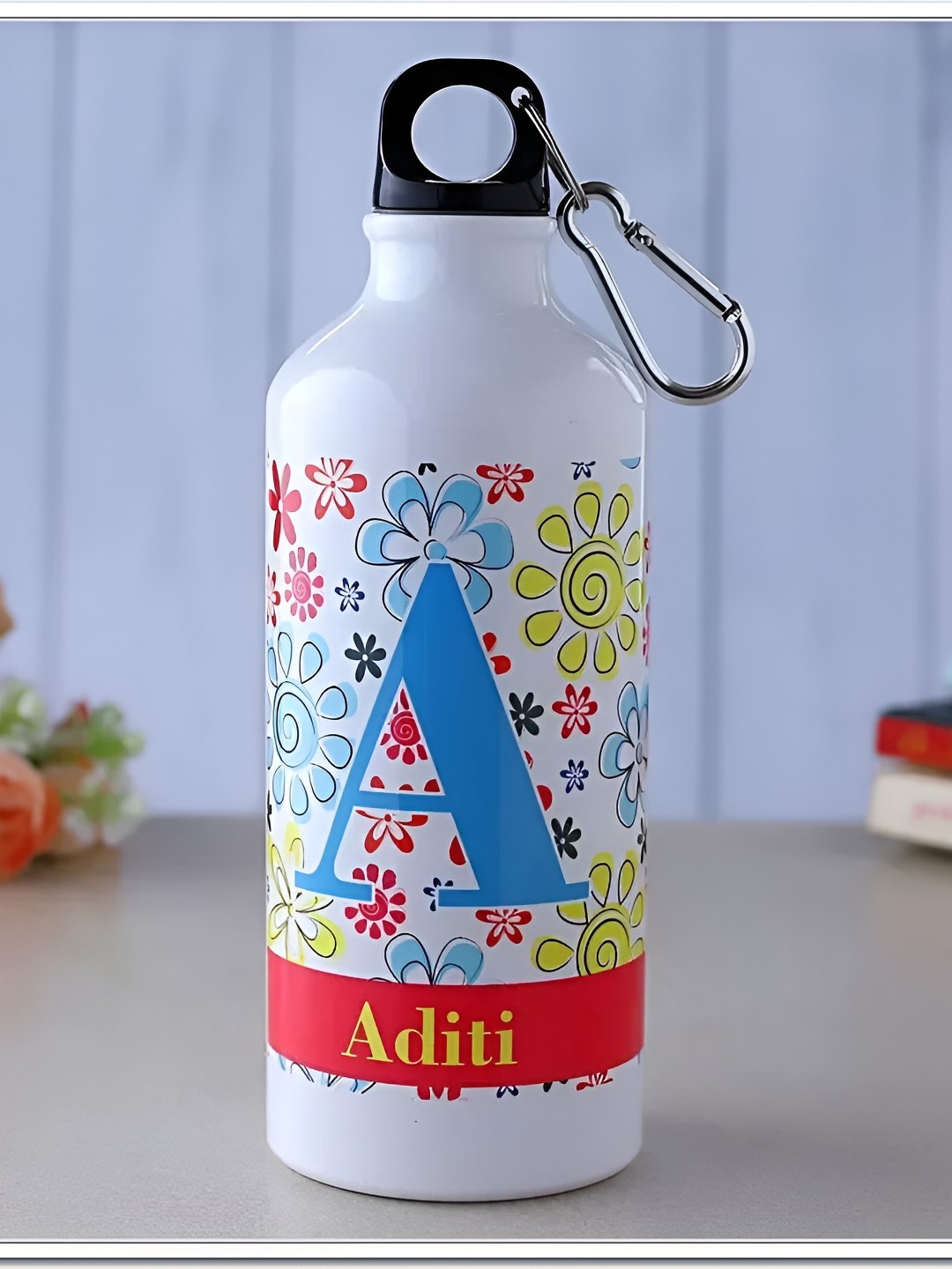 

fnp White & Blue Aluminium Typography Printed Water Bottle 650 ml