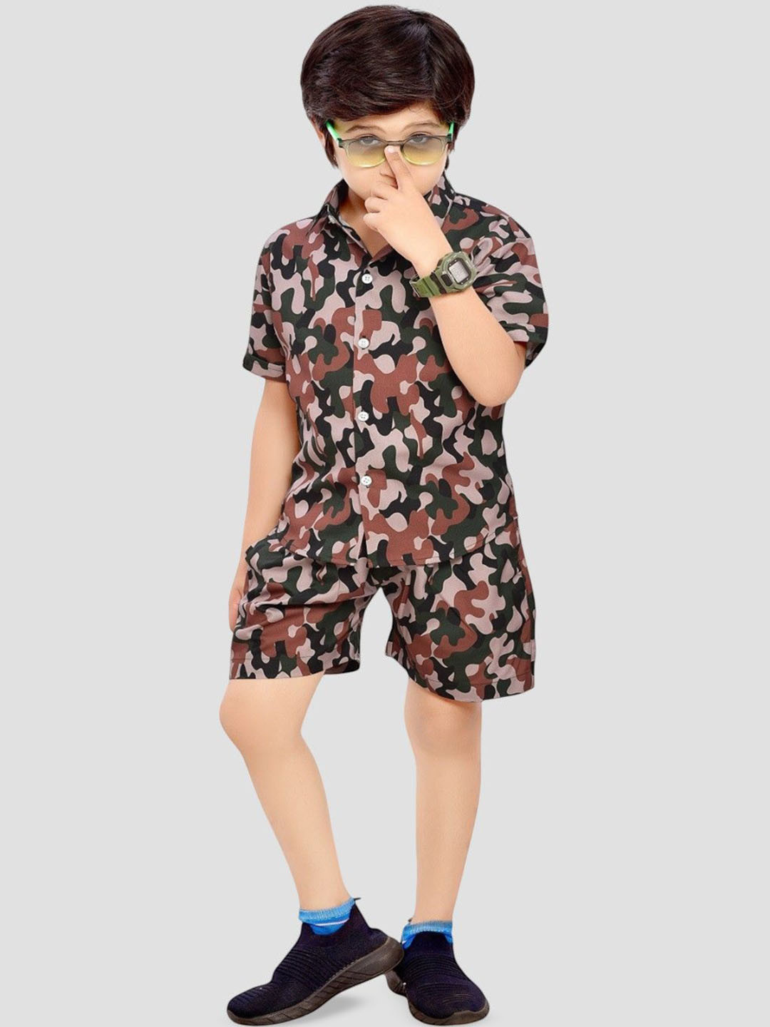 

BAESD Boys Printed Pure Cotton Shirt With Shorts Clothing Set, Black