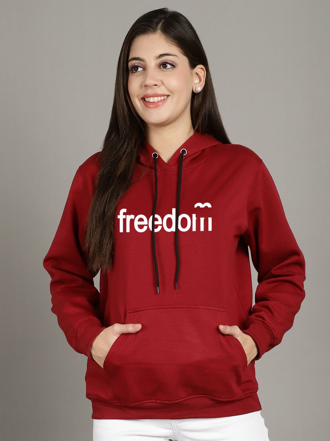

GRACIT Women Printed Hooded Sweatshirt, Maroon