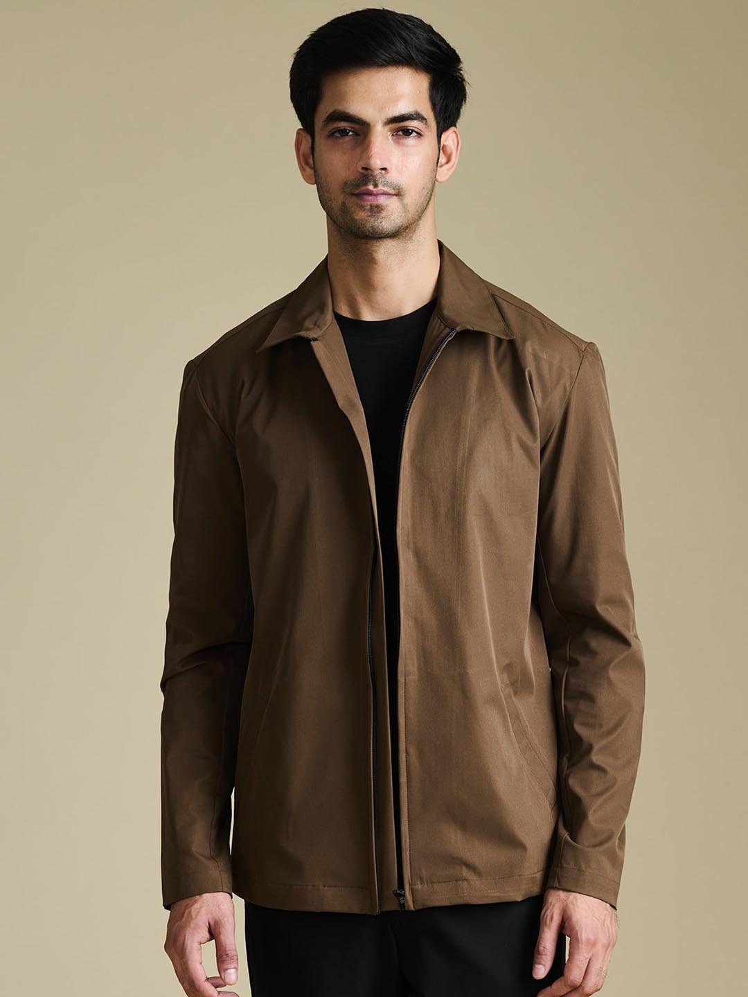 

Beyours Men Spread Collar Solid Casual Bomber Jacket, Beige