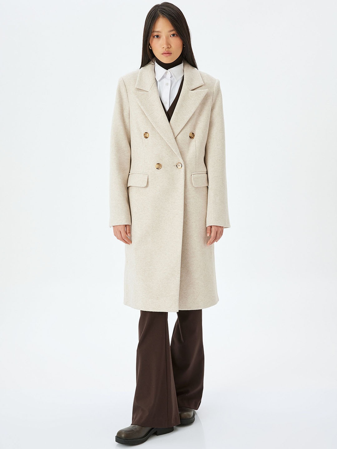 

Koton Notched Lapel Over Coats, Beige