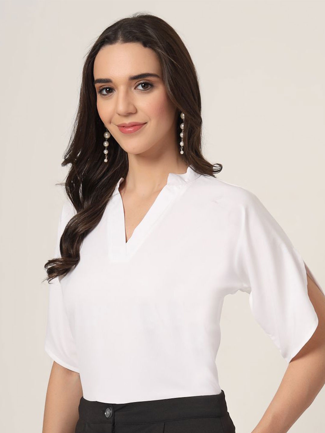 

Style Quotient Slit Sleeve Top, White