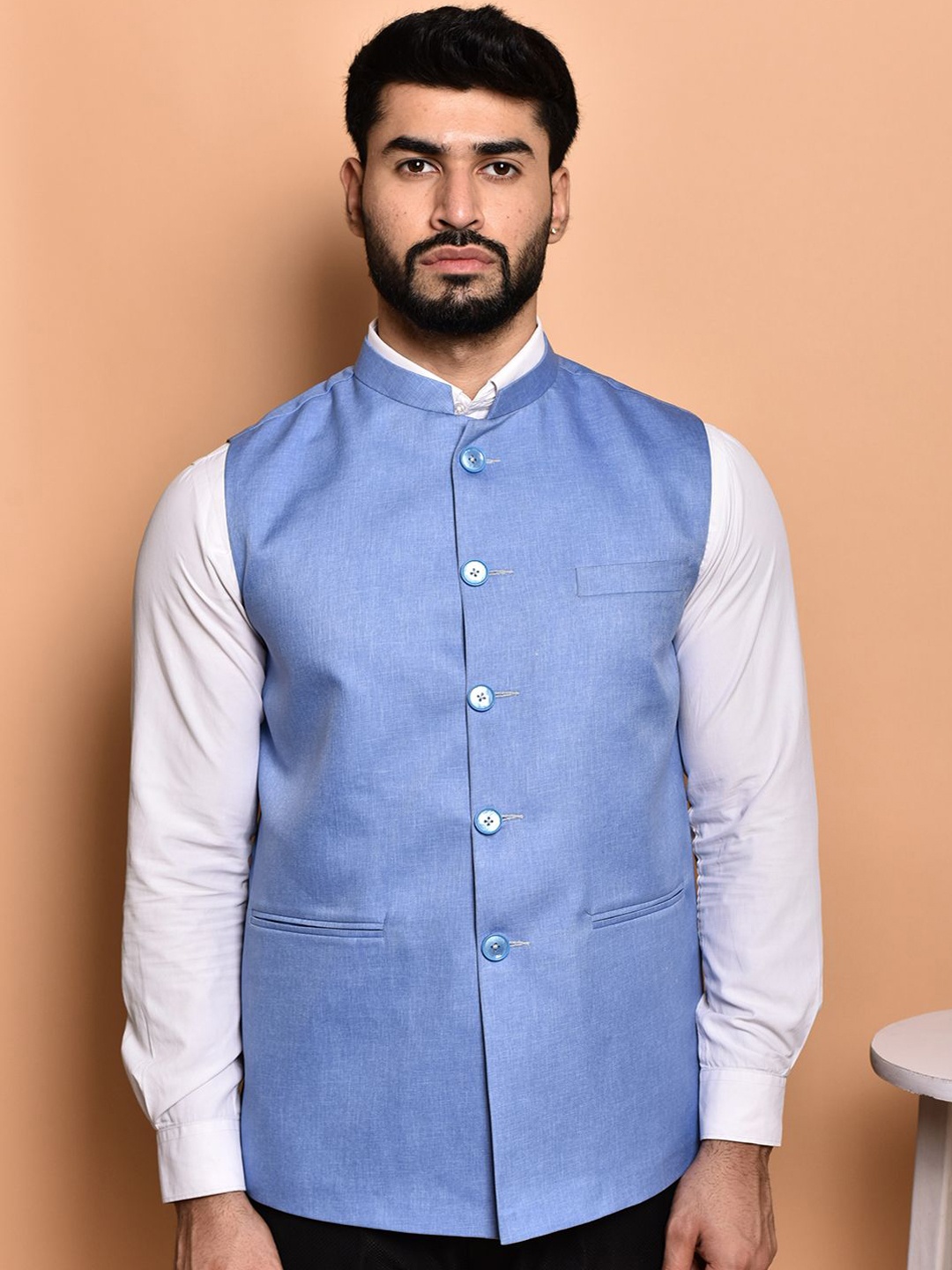

PRINTINDIA Men Mandarin Collar Nehru Jacket, Blue