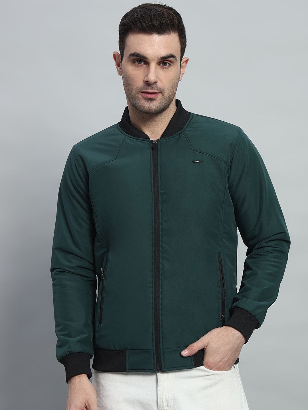 

AR-FIT Men Water Resistant Zip Detail Bomber Jacket, Green