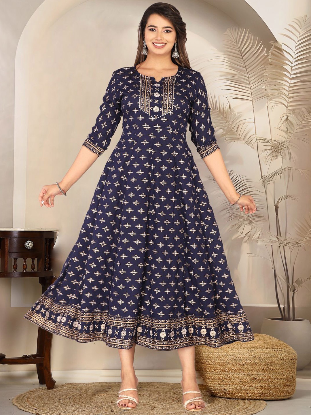 

MARISY Women Ethnic Motifs Printed Anarkali Kurta, Navy blue