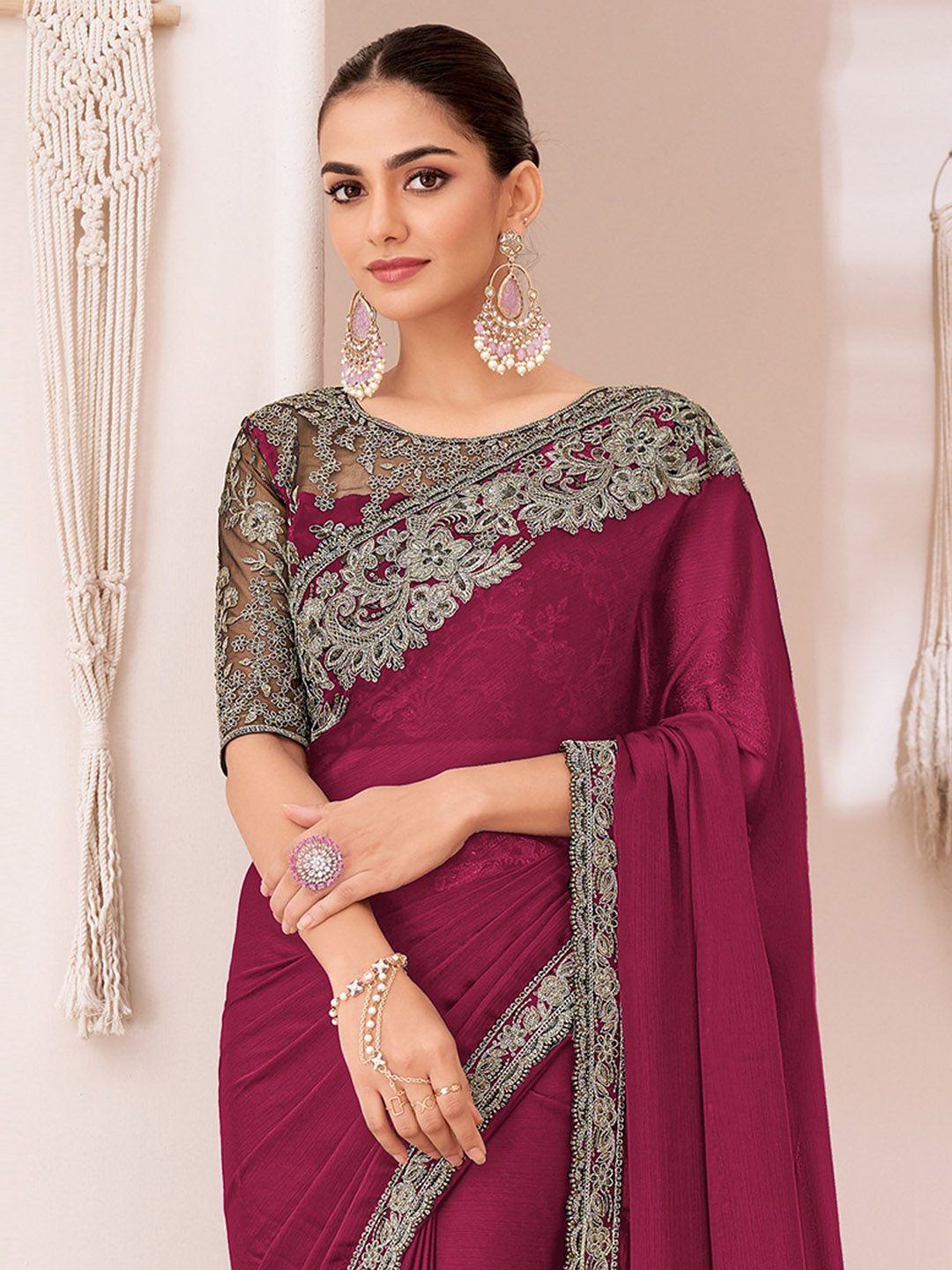 

Mitera Embellished Sequinned Pure Georgette Designer Saree, Pink