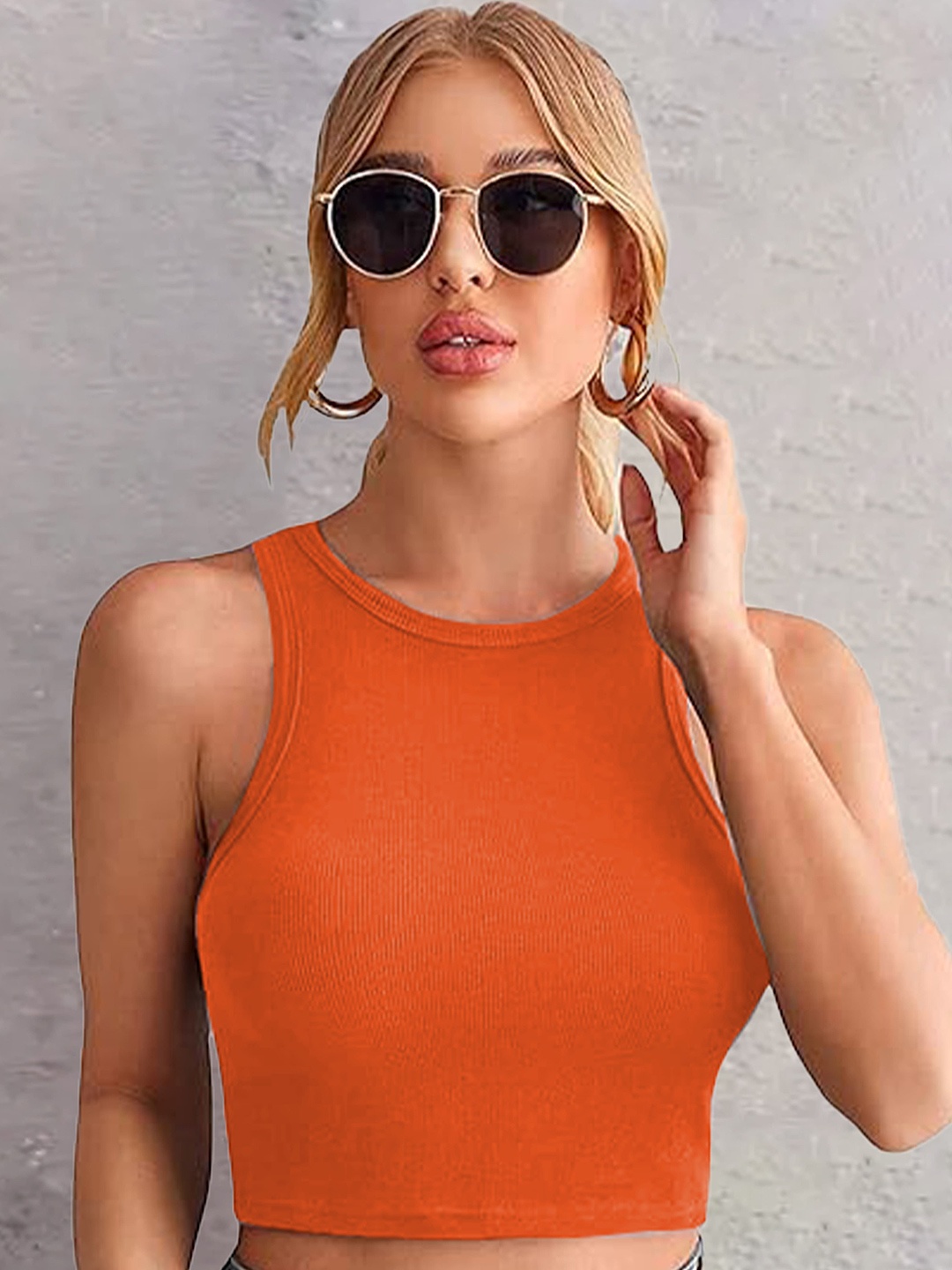 

Swaranjali Keyhole Neck Tank Crop Top, Orange