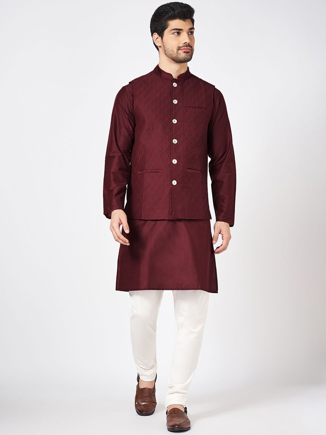 

indus route by Pantaloons Men Woven-Design Nehru Jacket, Red