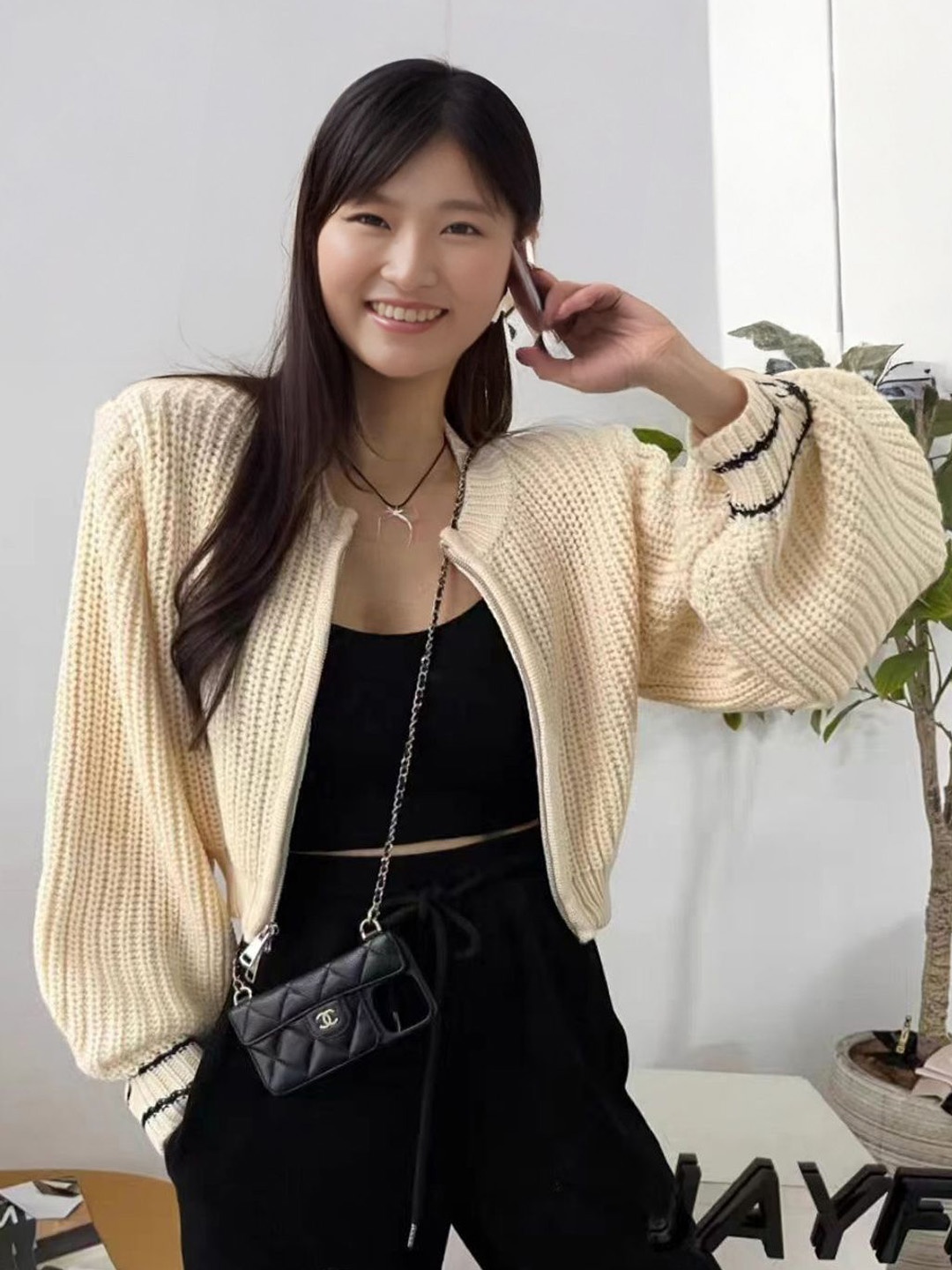 

StyleCast Women Checked Polyester Crop Open Front Jacket with Embroidered, Beige