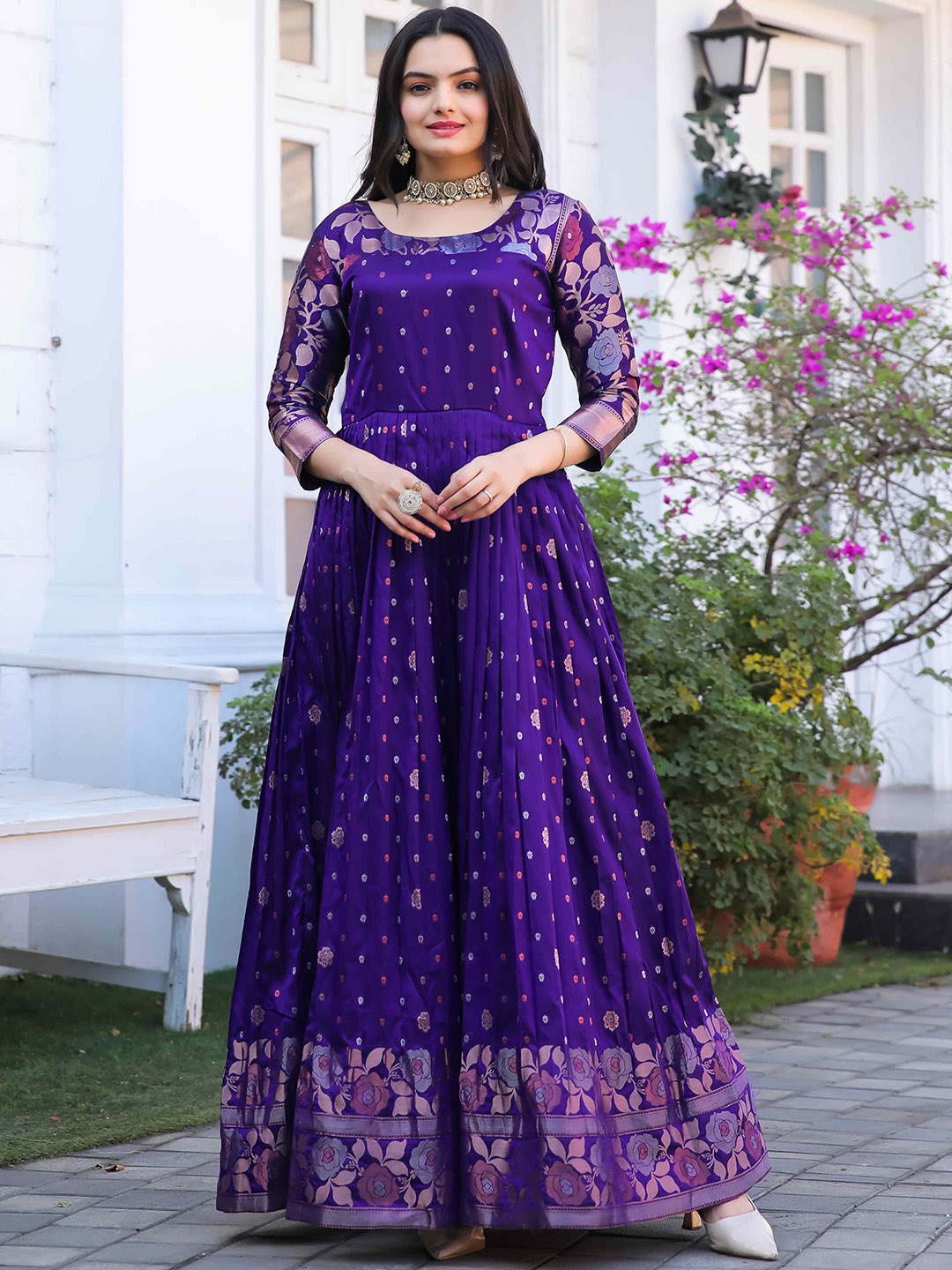 

DEVATITHI Printed Silk Gown Maxi Dress, Violet