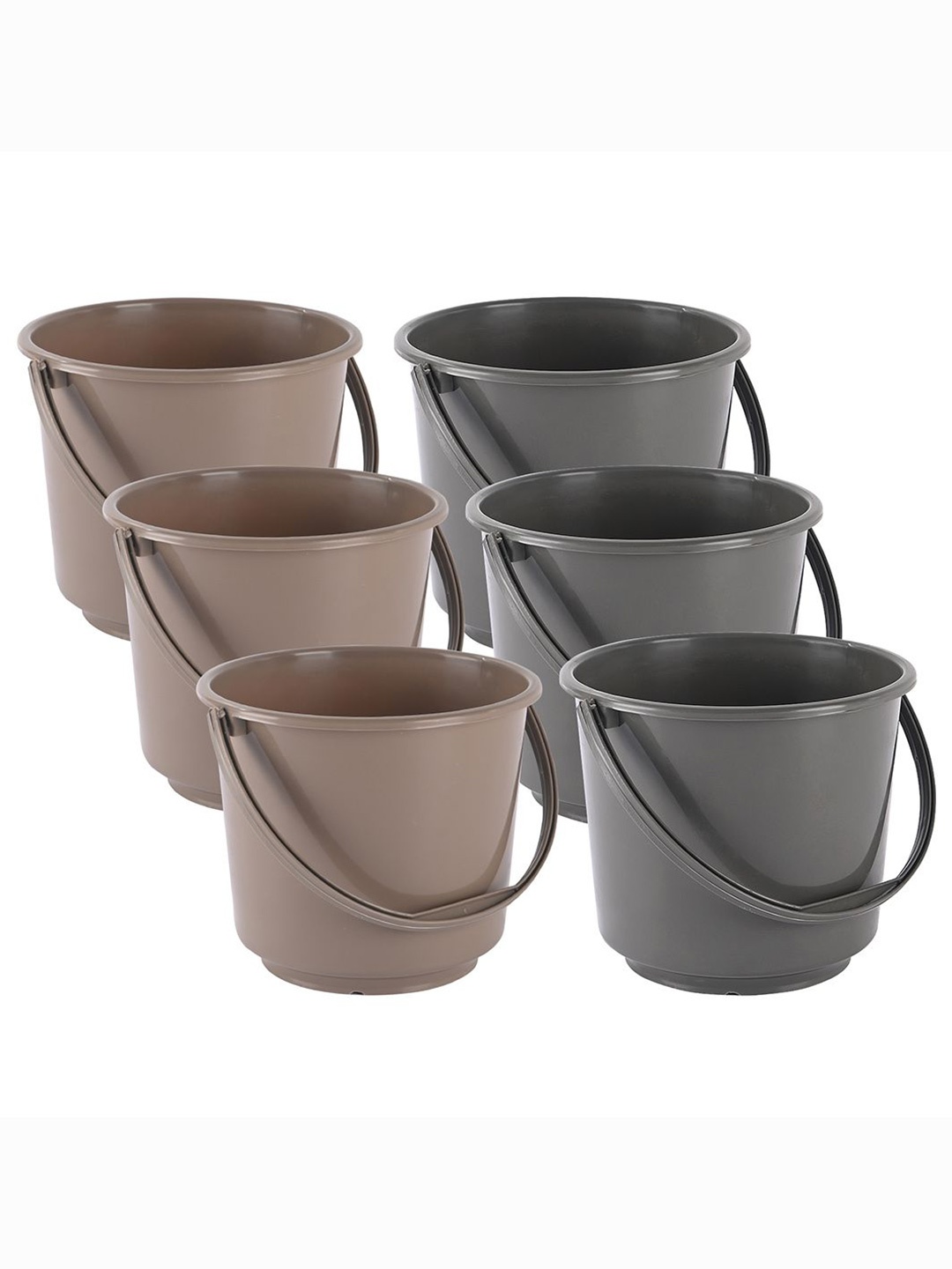 

Kuber Industries Grey & Brown 6 Pieces Lightweight Buckets 5 L Each