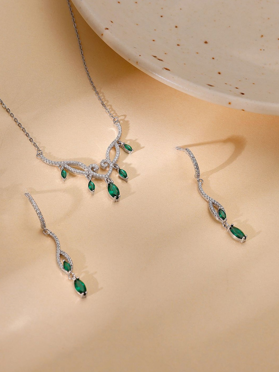 

GIVA Rhodium-Plated Stone-Studded Jewellery Set, Silver