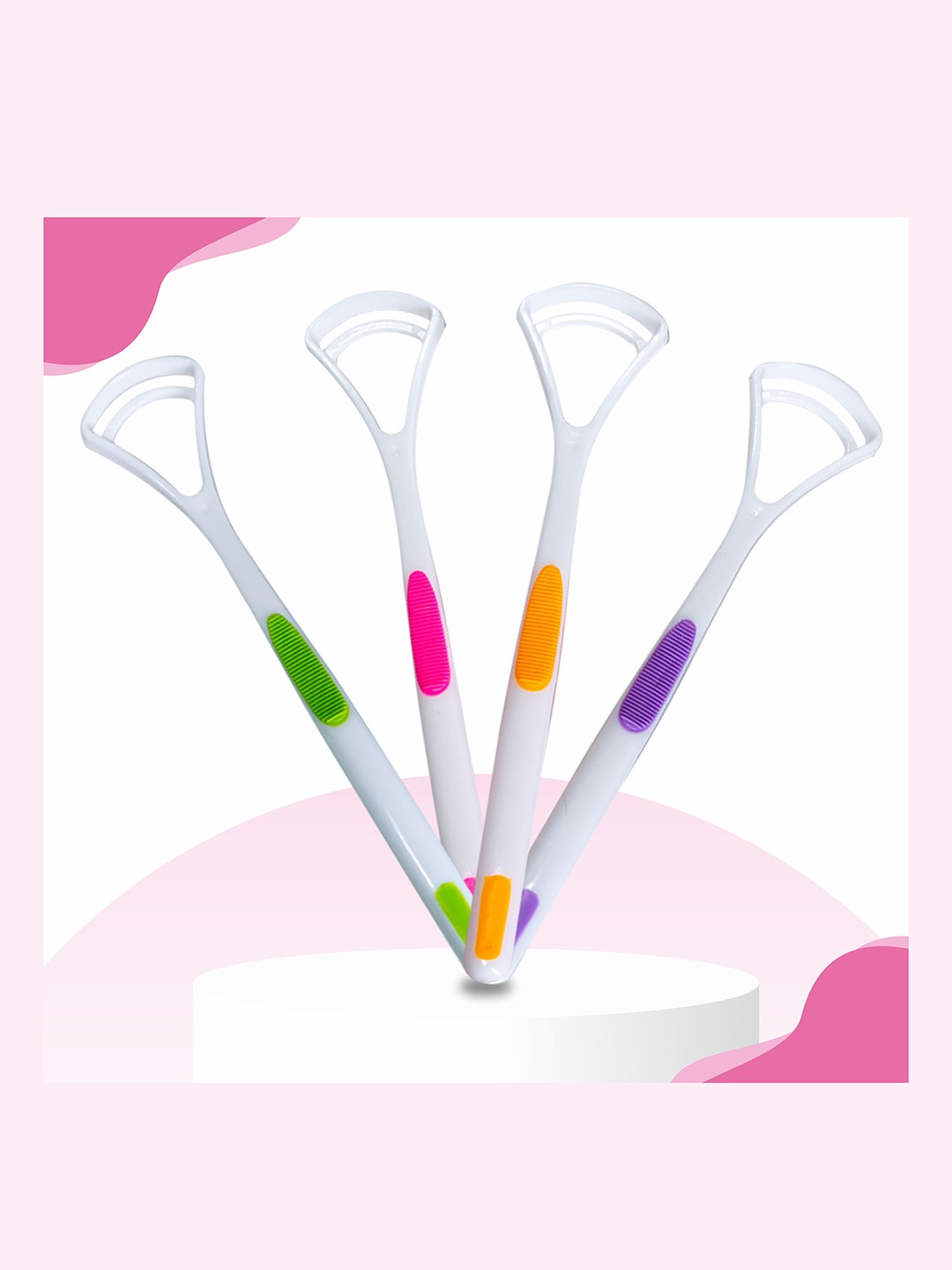 

Nurpi Plastic Tongue Cleaner for Oral Care & Bad Breath - 4 Pcs, Silver
