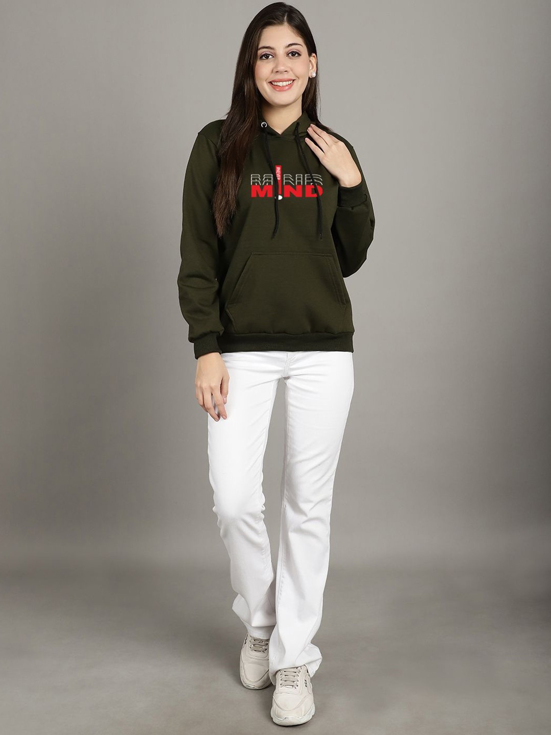 

Jinfo Women Printed Hooded Sweatshirt, Green
