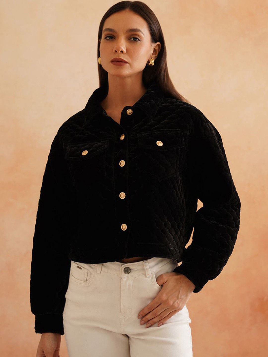 

Beatnik Women Spread Collar Solid Casual Tailored Jacket, Black
