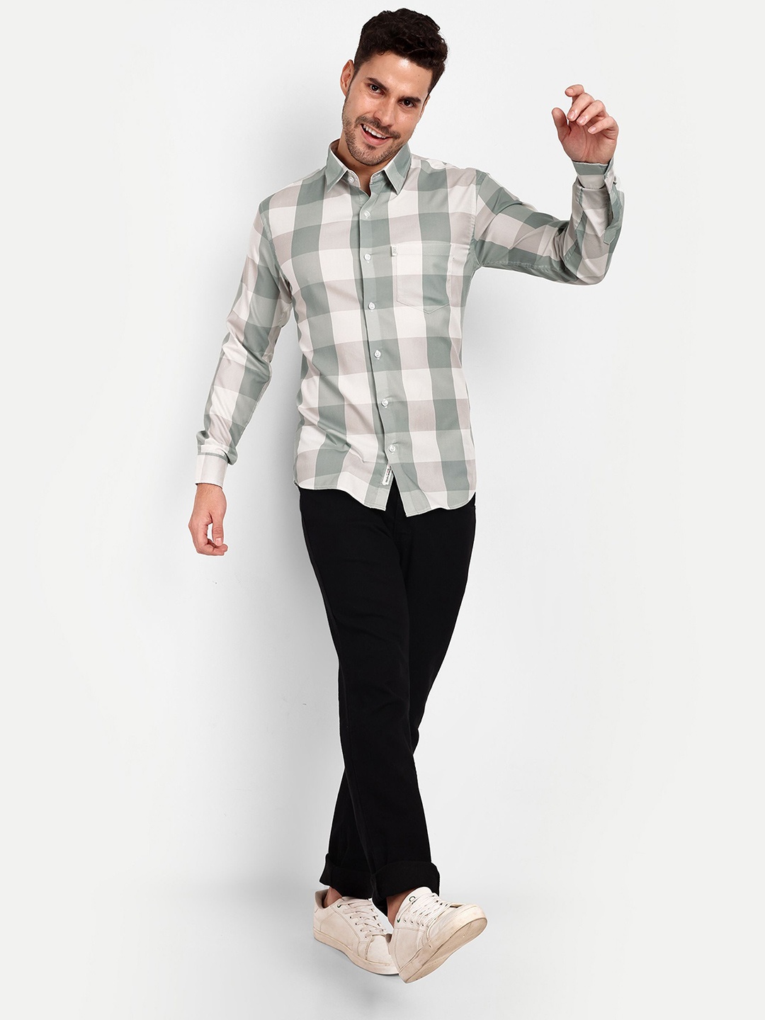 

Lewogle Men Opaque Checked Casual Shirt, White