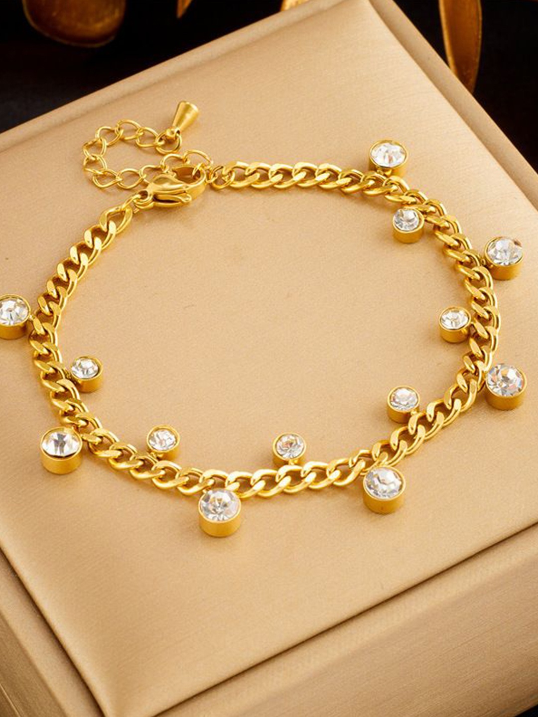 

Just Lil Things Stone Studded Link Bracelet, Gold