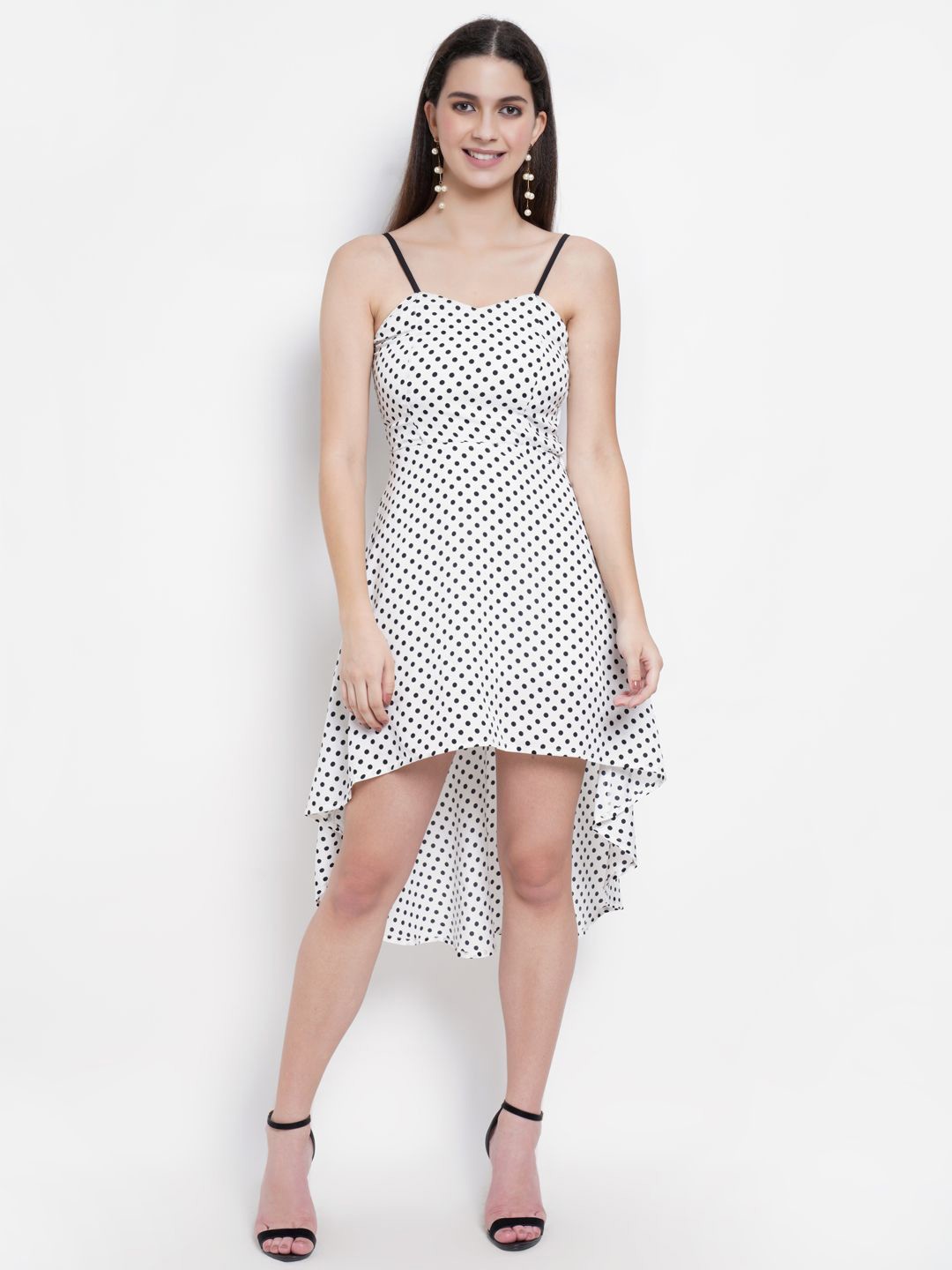 

DODO & MOA Polka Dot Print Georgette Fit & Flare Dress, White