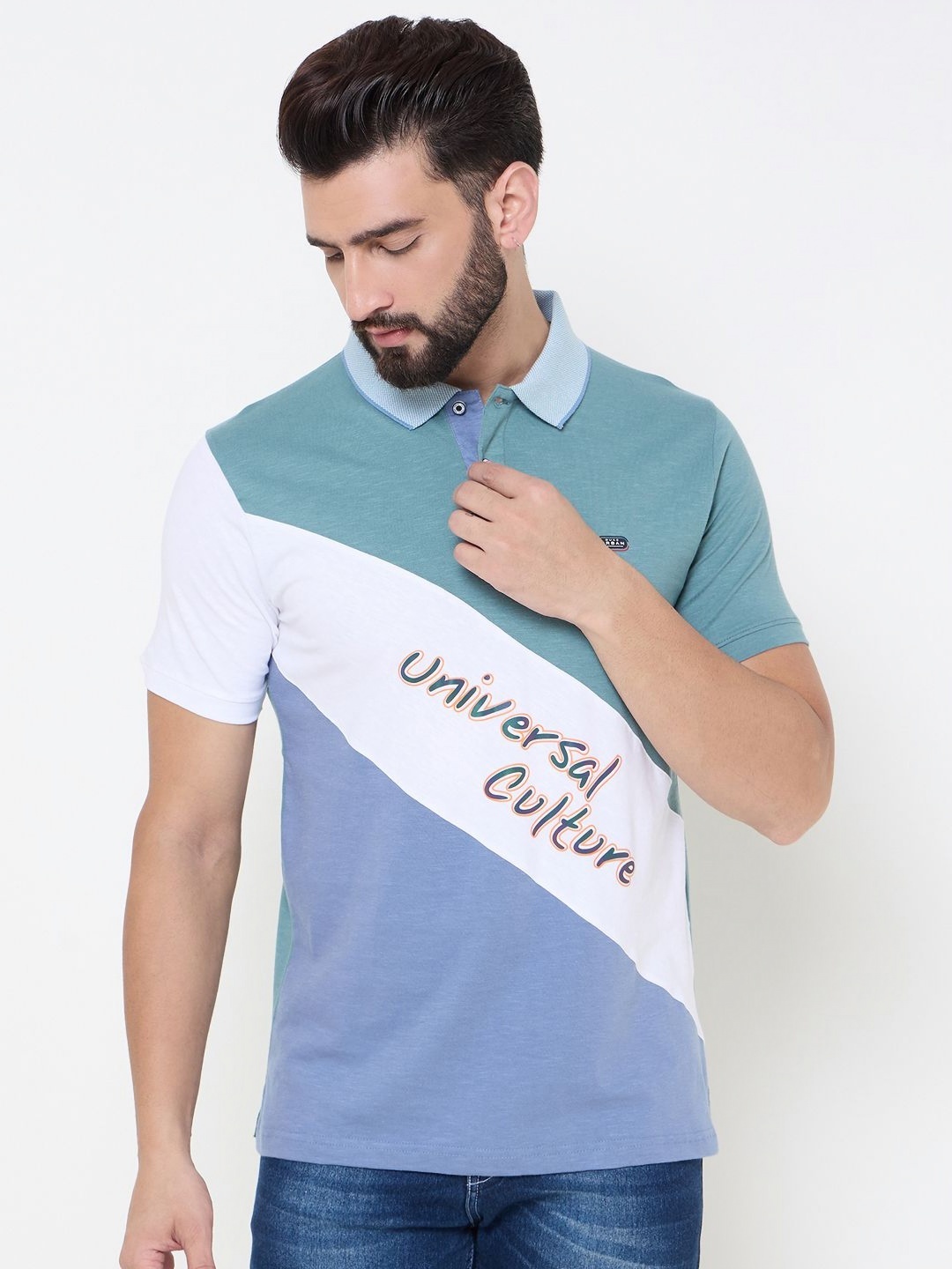

Duke Men Typography Printed Polo Collar Cotton T-shirt, Green