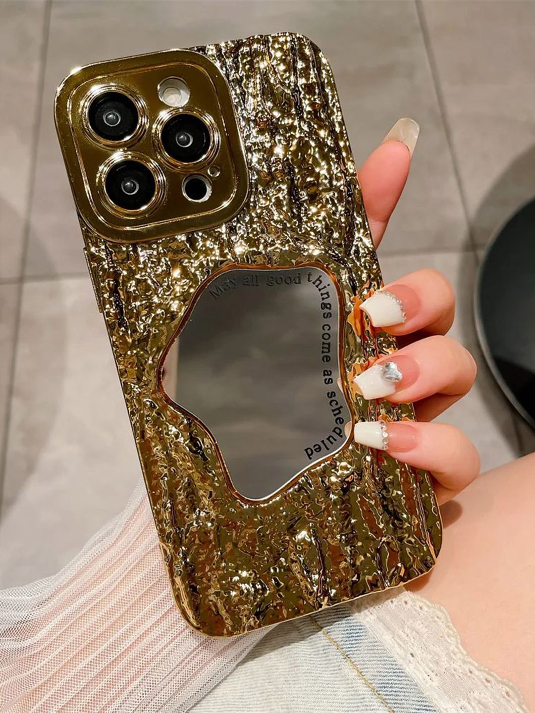 

Luxury Kase Abstract Printed iPhone 14 Pro Back Case Mobile Accessories, Gold
