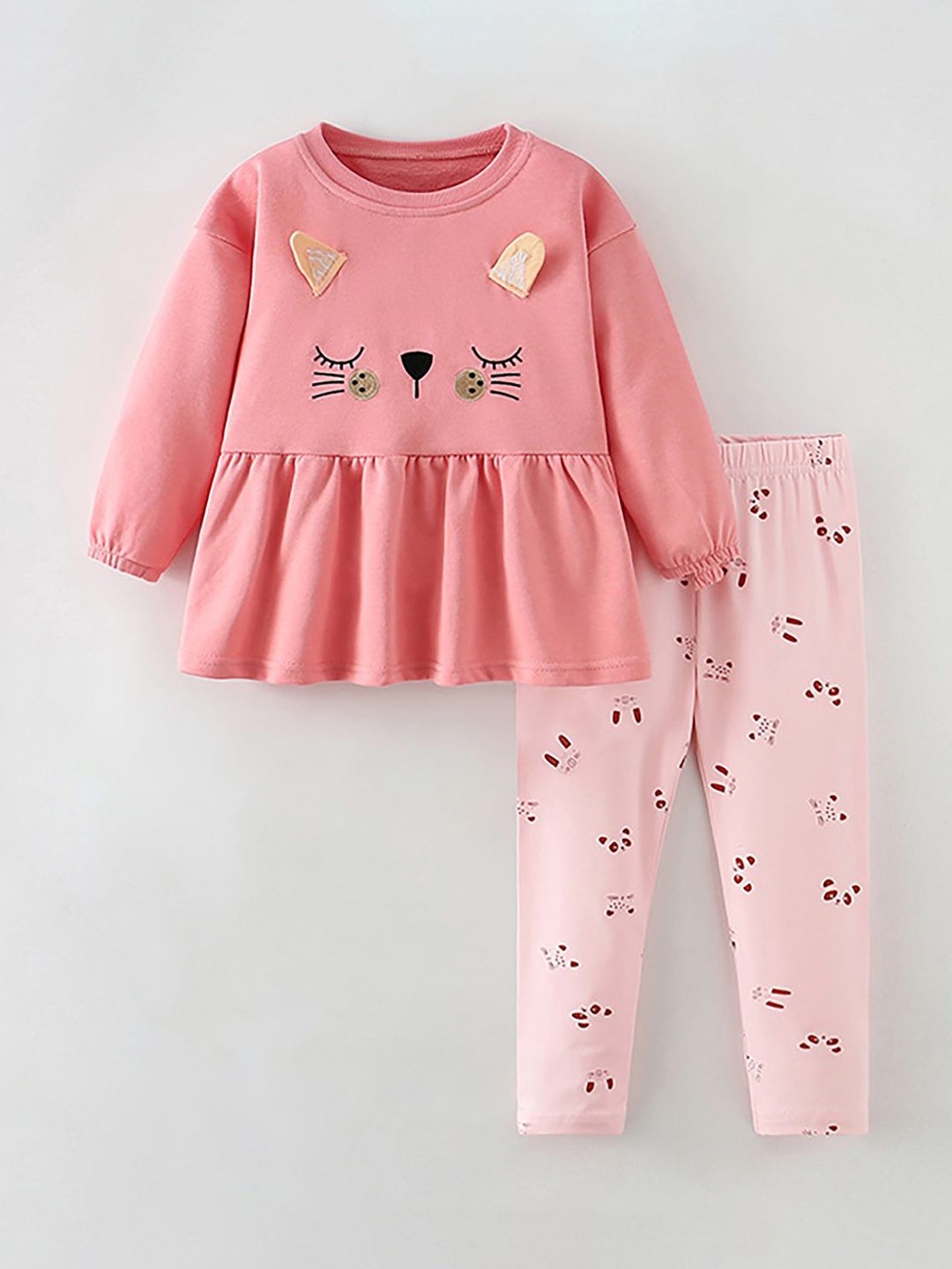 

LULU & SKY Printed Pure Cotton Round Neck Night Suit, Pink
