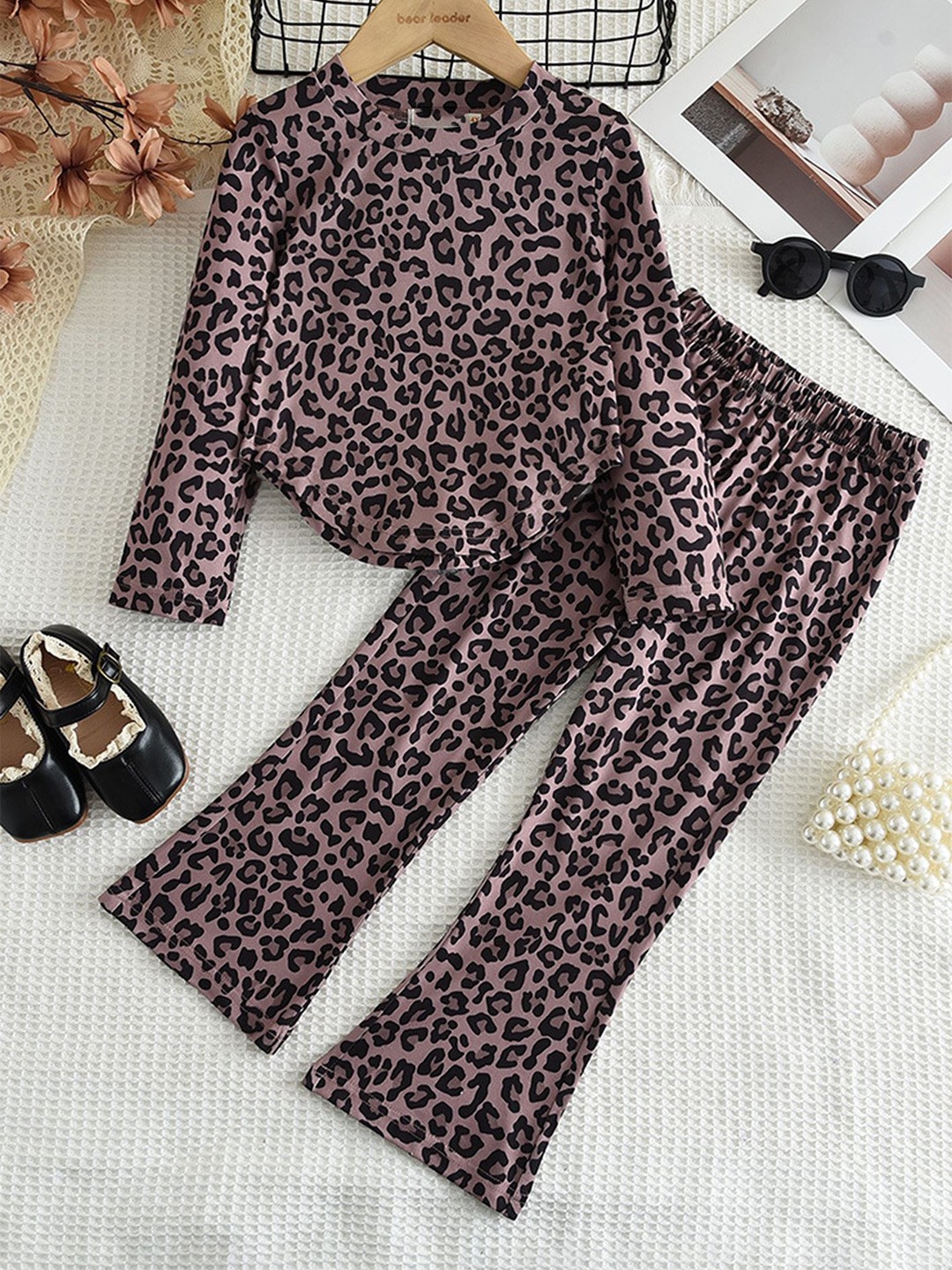 

LULU & SKY Girls Printed Top With Trouser Clothing Set, Brown