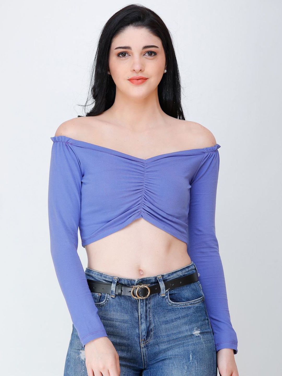 

SCORPIUS Off-Shoulder Crop Top, Purple