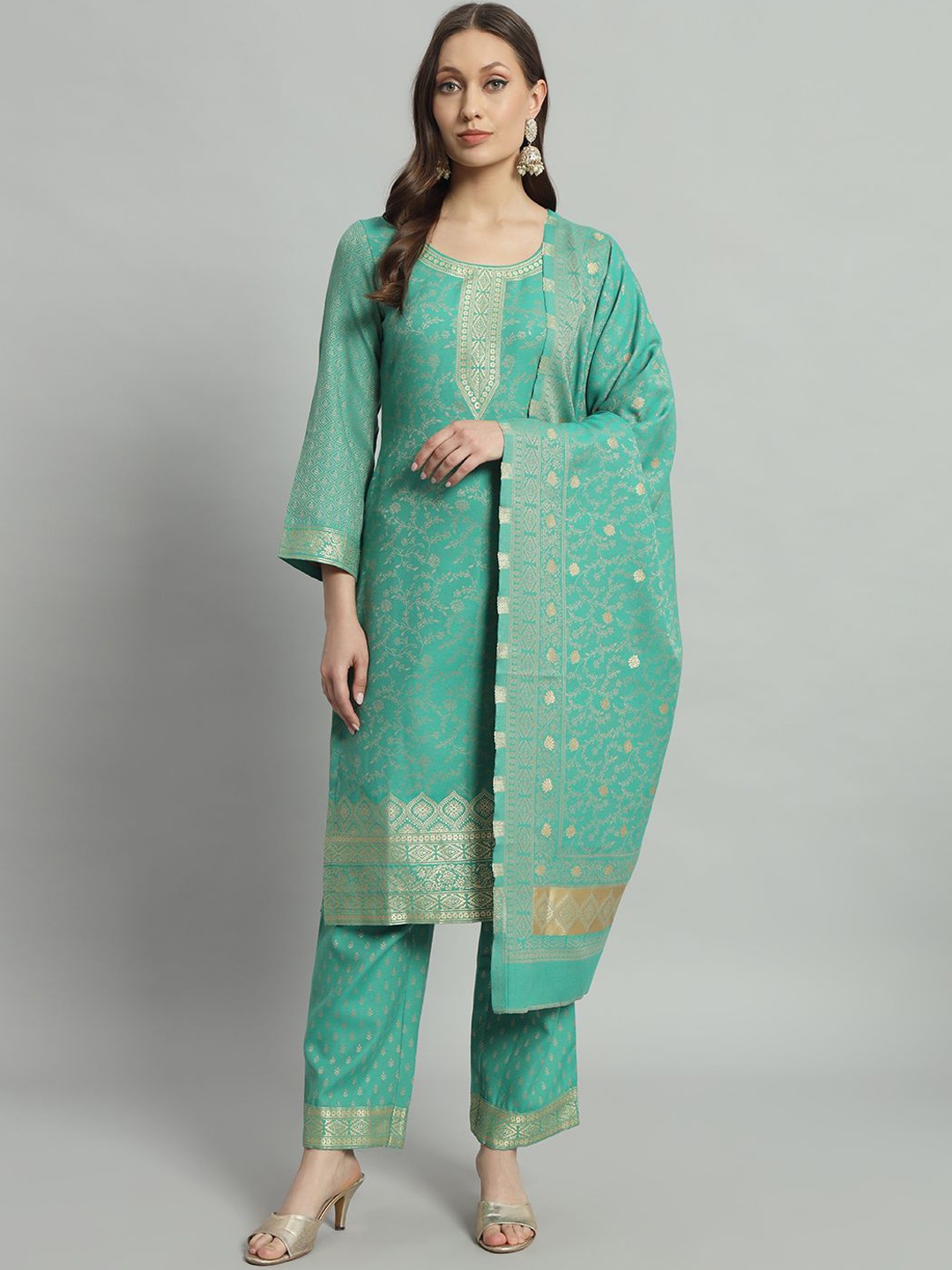 

Safaa Viscose Rayon Unstitched Dress Material, Green