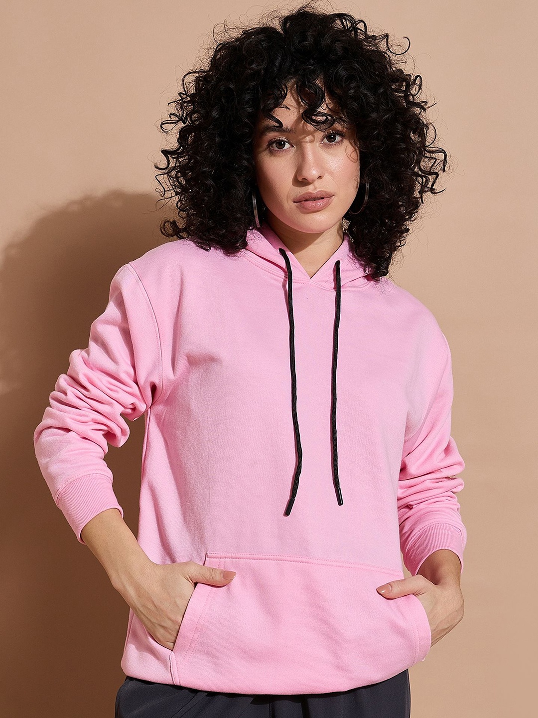 

The Roadster Lifestyle Co Women Loose Fit Hooded Sweatshirt, Pink