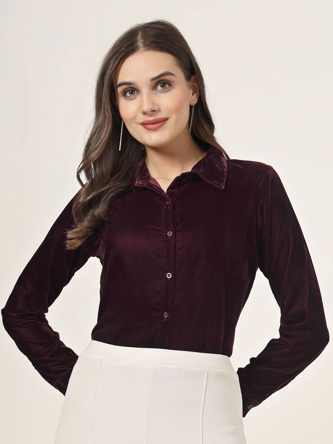 

Style Quotient Women Classic Opaque Formal Shirt, Burgundy