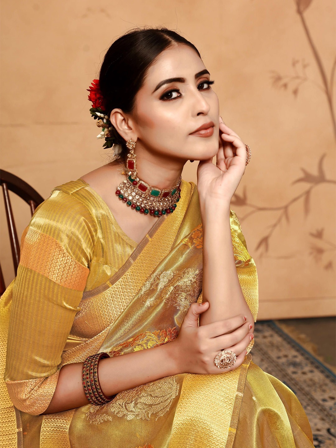 

A.V.M Prints Woven Design Ethnic Motifs Zari Saree, Yellow