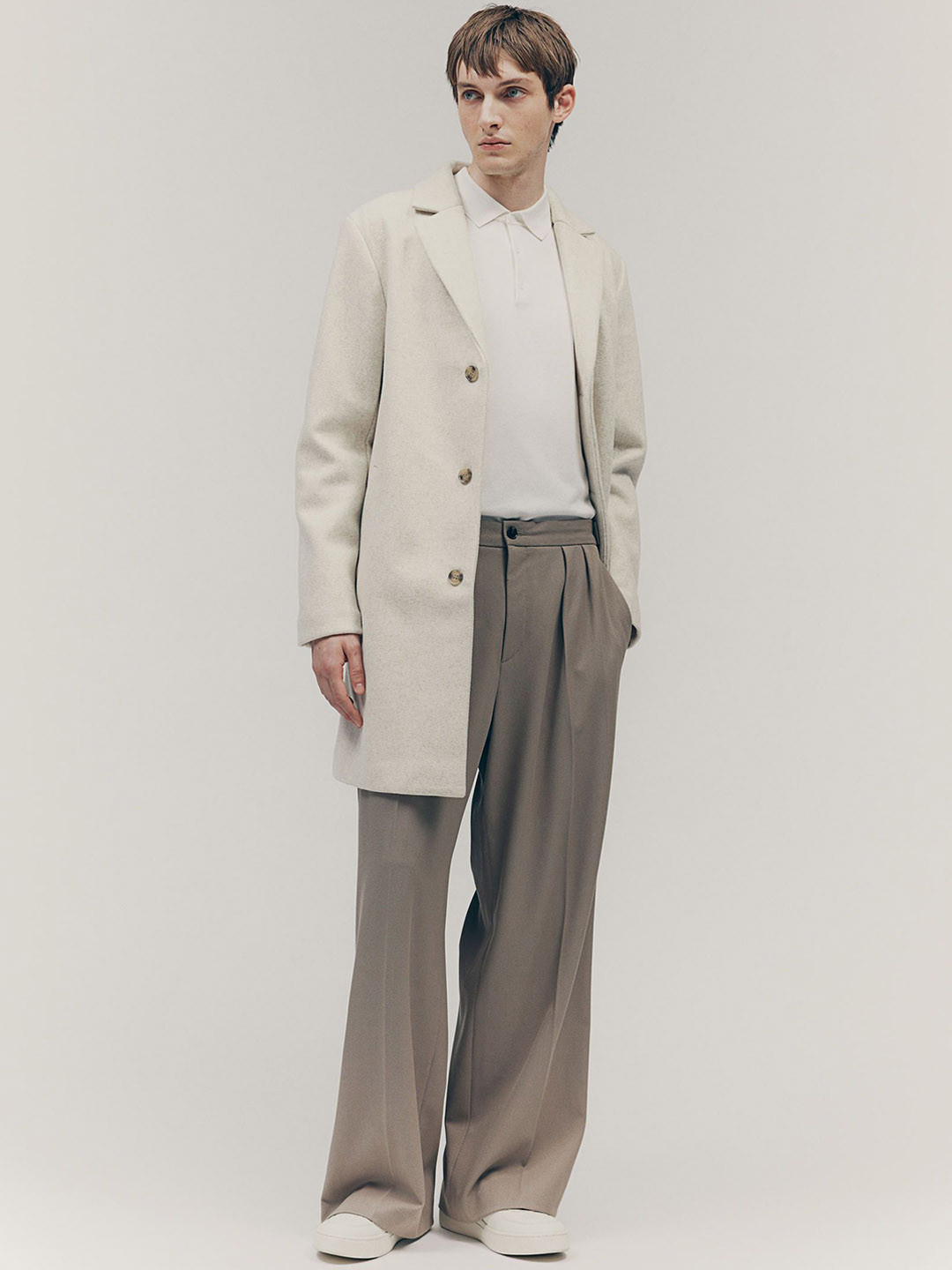 

H&M Slim Fit Wool-Blend Coat, Beige