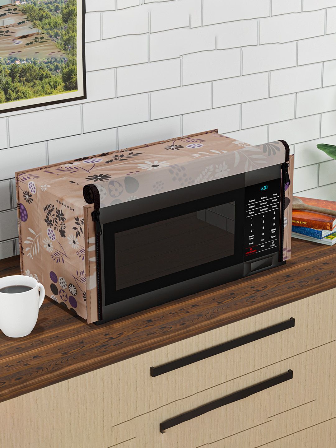 

Kuber Industries Brown & Black Printed Dust Proof Microwave cover