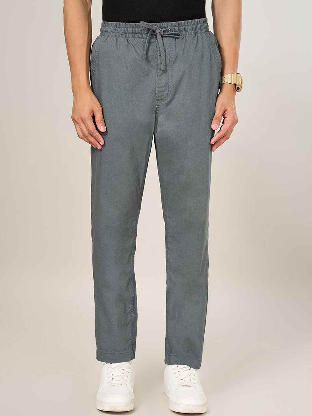 

Urban Ranger by pantaloons Men Cotton Slim Fit Trousers, Grey