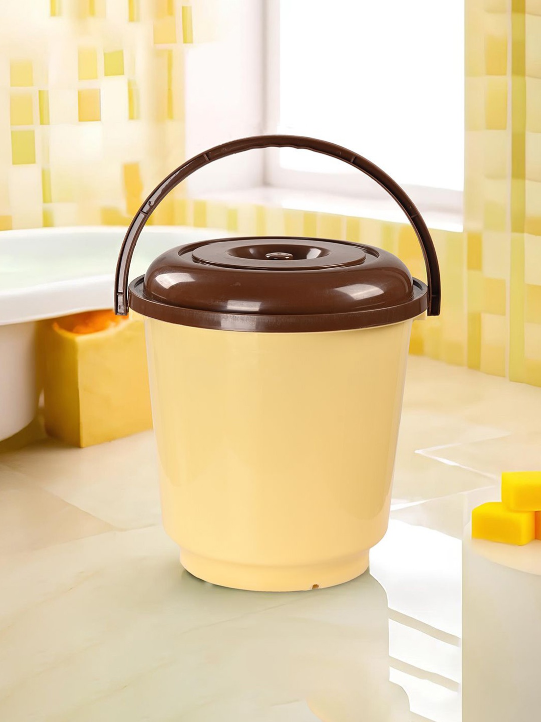 

Kuber Industries Cream & Brown Lightweight Bucket 18 L