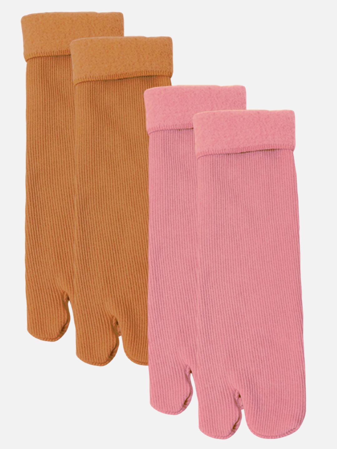 

FIMS Women Pack Of 2 Striped Calf Length Thumb Socks, Pink