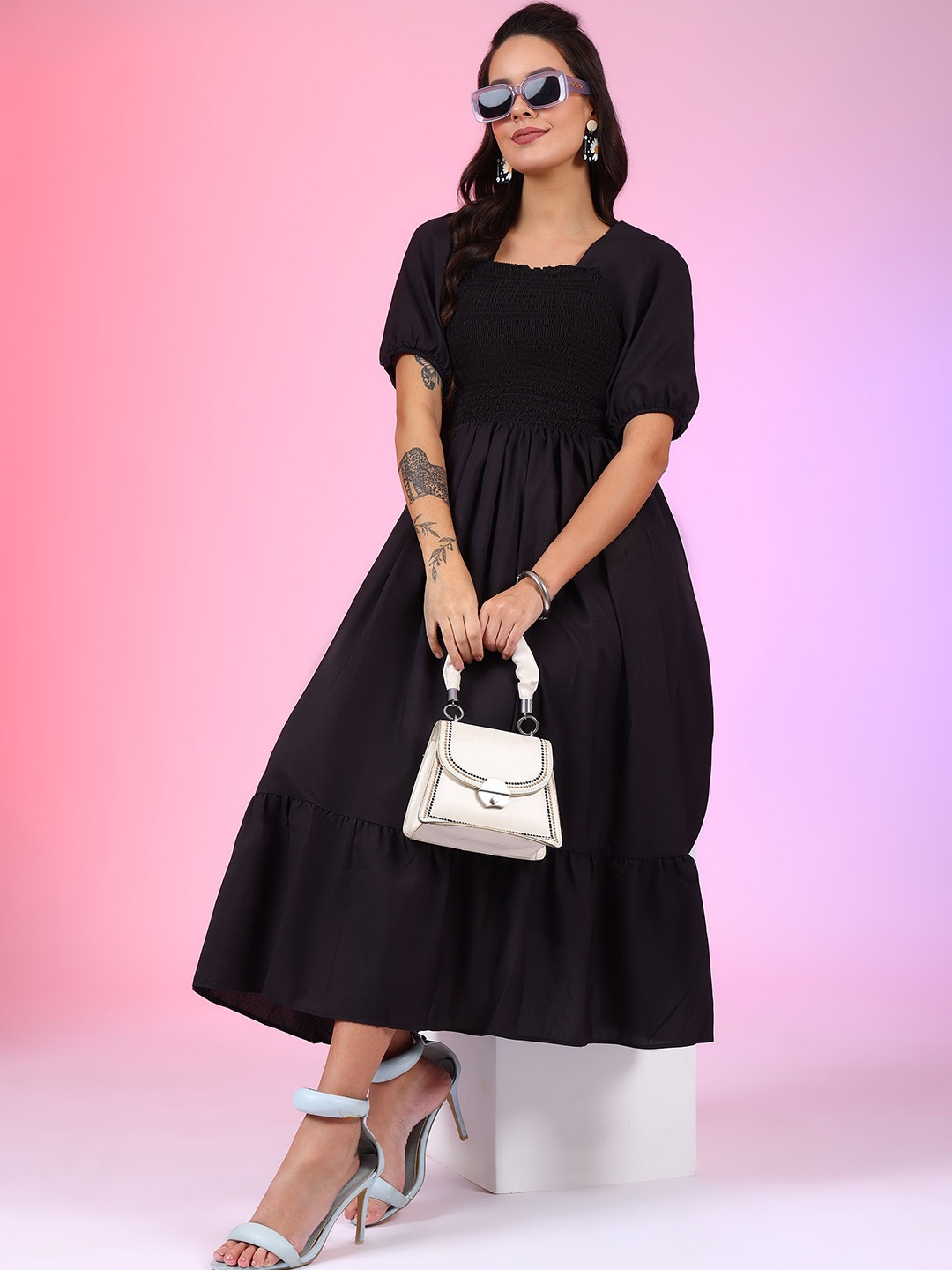 

Krunal Raiyani Crepe Fit & Flare Dress, Black