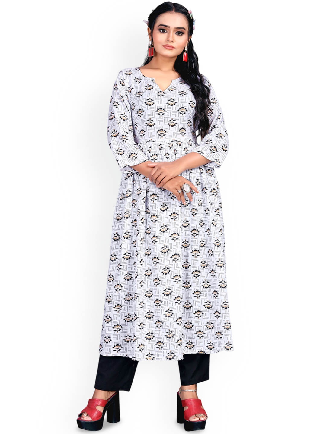 

RUNAYA NX Floral Printed Anarkali Kurta With Trouser, Charcoal