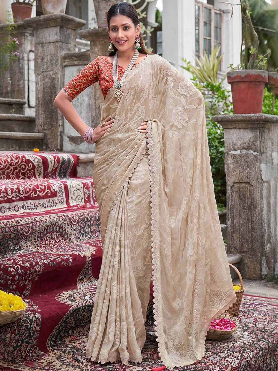 

A.V.M Prints Paisley Pure Silk Saree, Beige
