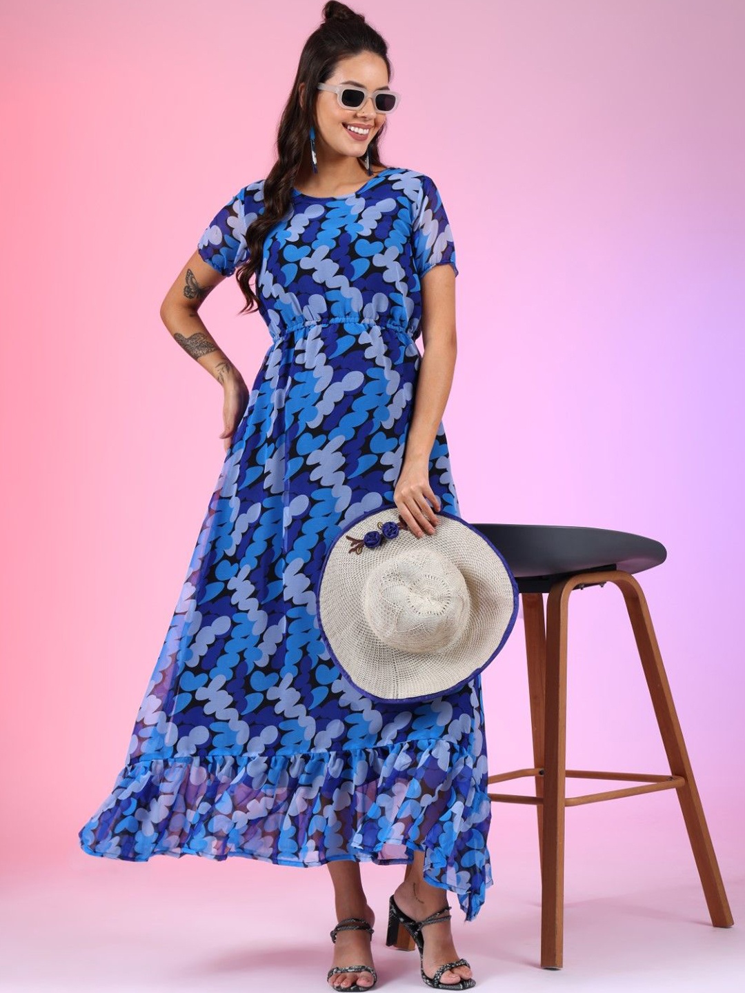 

Krunal Raiyani Print Crepe Fit & Flare Dress, Turquoise blue